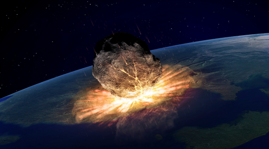 Asteroid impact hitting Earth, viewed from space.